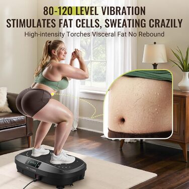 Платформа для вібраційного тренування FLYBIRD – Тест-переможець 2025, 120 швидкостей, 150 кг, дистанційне керування, для жінок, нарощування м'язів та лімфодренаж, чорний