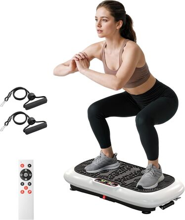 Вібраційна платформа HOMCOM з фітнес-гумками, 99 рівнів вібрації, 120 кг, для домашніх тренувань, LCD-дисплей, 200W, 73 x 40 x 13 см, білий+чорний