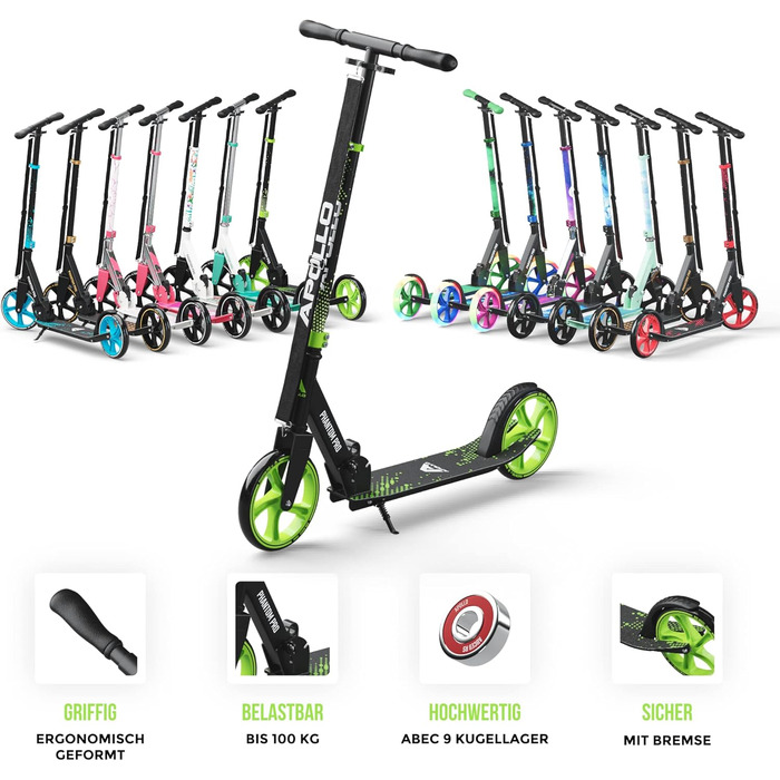 Електросамокат Apollo Phantom Pro City XXL зелений - для дорослих та підлітків, складаний, з регульованою висотою