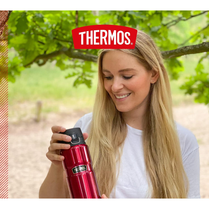 Термос-бутилка з нержавіючої сталі THERMOS STAINLESS KING 0,7 л, червона, Safe Flow кришка, зберігає тепло 15 годин/холод 24 години, для води і чаю, без BPA, підходить для посудомийної машини