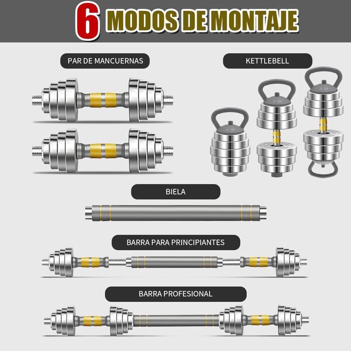Регульований набір гантелей PHOEROS 20/30/40 KG: 3-в-1 (гантелі, штанга, гиря), сталеві гантелі для фітнесу вдома, для жінок та чоловіків, 20 KG