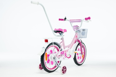 Дитячий велосипед для дівчинки 16 дюймів, рожевий, з кошиком та додатковими колесами