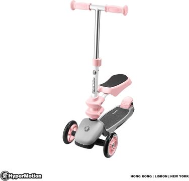Самокат дитячий Kinderroller 3в1 рожевий: самокат-біговел-колісний скутер з сидінням для дівчаток та хлопчиків