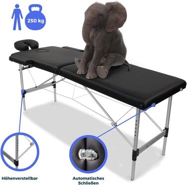 Складаний масажний стіл Mobiclinic CA-01 Light, алюмінієвий каркас, екошкіра, регульована висота, 186x60 см, 2-секційний, з підголівником, для фізіотерапії, навантаження до 250 кг, портативний, у комплекті чохол