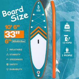 Надувний SUP борд Tuxedo Sailor Stand Up Paddle Board з аксесуарами, для дорослих та підлітків, блакитний та жовтий (зелений та помаранчевий)