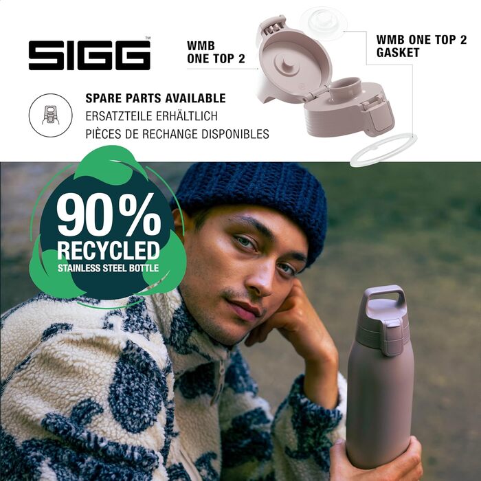 Термос-бутилка SIGG Shield Therm One 1 л, ізольована, для газованих напоїв, не протікає, підходить для посудомийної машини, BPA-free, 90% перероблена нержавіюча сталь, теплий сірий