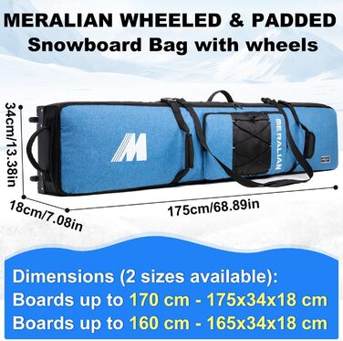 Чохол для сноуборду на колесах, валіза для сноуборду та чоботи, 160 см, блакитний