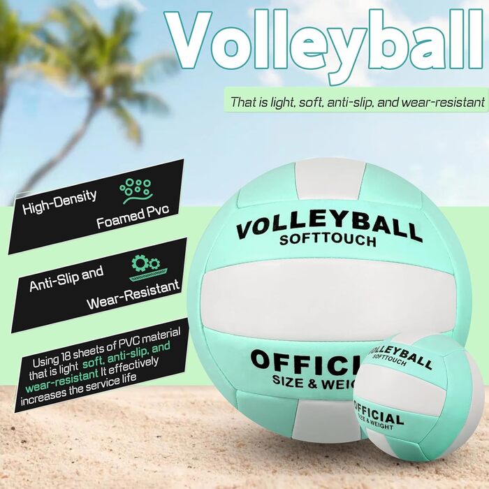 Волейбольний м'яч Aipwerer: для пляжу, залу та тренувань. З насосом та сумкою. Зелено-білий, розмір 5