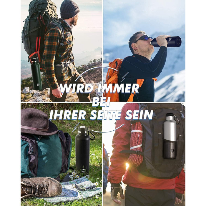 Фляга спортивна Feijian 1л з карабіном, нержавіюча сталь, термофляга для води, кави, чаю, без BPA, для туризму, школи, кемпінгу, велосипеду, армійний зелений