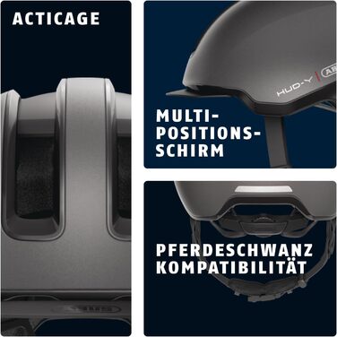 Велошолом ABUS HUD-Y Urban з магнітним LED-ліхтарем, магнітна застібка, для міста, для жінок і чоловіків, розмір L (57-61 см), титан/червоний