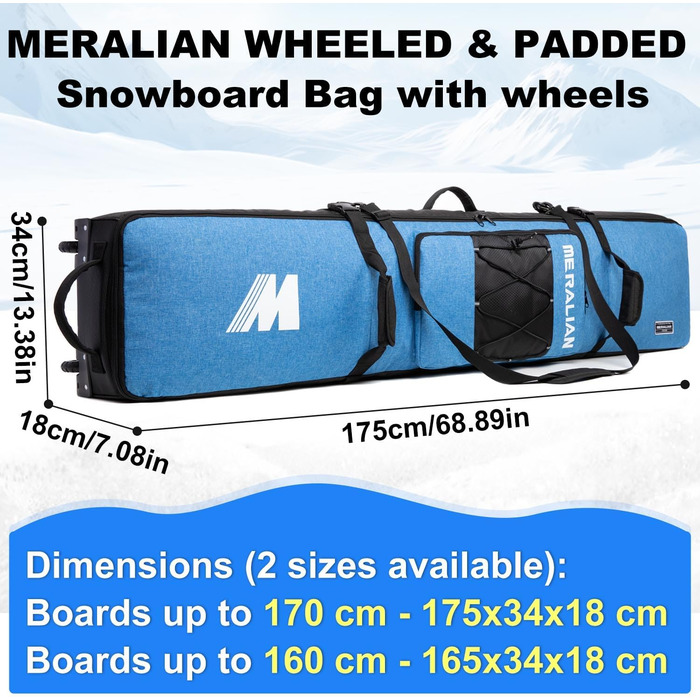 Чохол для сноуборду на колесах, валіза для сноуборду та чоботи, 160 см, блакитний
