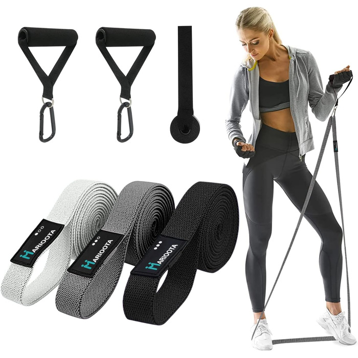 Набір з 3 еластичних стрічок для фітнесу – нековзкі, приємні до шкіри та еластичні – стрічки опору для нарощування м'язів, йоги, пілатесу та тренувань всього тіла – можна прати, довговічні та з сумкою для перенесення. Кольори: сірий, темно-сірий, чорний.