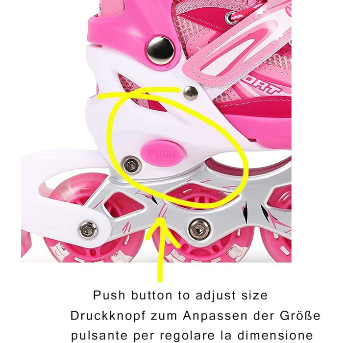 Дитячі ролики Kinder Inliner з регулюванням розміру та світними колесами. Ролики для дітей, регулюються в 4 розміри, 3 кольори (рожевий L, 38-41)