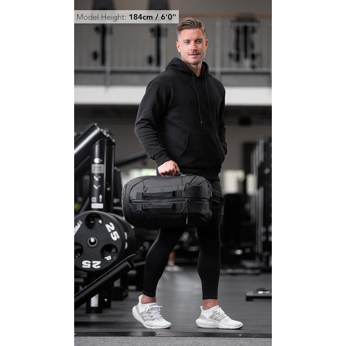 Спортивна сумка-рюкзак Fitgriff 25 л з відділенням для взуття та ноутбука, чорна, для чоловіків і жінок, для тренувань, фітнесу та подорожей