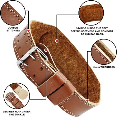 Пояс для важкої атлетики IBEX, шкіряний, 10.2 см, з підкладкою, підтримка поперекових хребців, замшеве оздоблення, сталева пряжка, для функціональних тренувань, бодібілдингу, пауерліфтингу, жиму лежачи, фітнес-залу, тренажеру