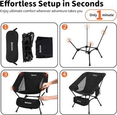 Зручний складаний стул для кемпінгу BeLeEv з 2 кишенями, легкий та компактний, для відпочинку на природі, риболовлі, фестивалів, трекінгу та пляжу