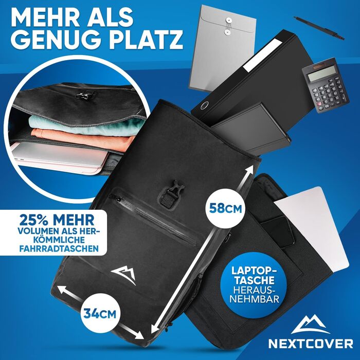 Велосипедна сумка NEXTCOVER 3в1 для багажника, водонепроникна, 25 л, рюкзак та сумка через плече, чорна, Aquashield