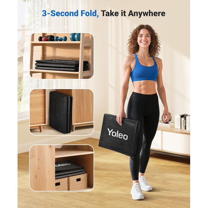 Килимок захисний під бігову доріжку та тренажери Yoleo, 160x75 см, шумопоглинаючий та протиковзкий килим для підлоги під велотренажер, еліпс та лавку для гантелей, чорний