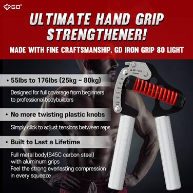Регульований еспандер GD Iron Grip IG 80 Light для кисті та передпліччя, 25–80 кг, для силових тренувань