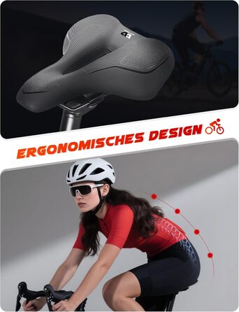 PRMHOOT Велосипедне сідло для чоловіків та жінок з Memory Foam, зручне, м'яке, ергономічне, дихаюче, амортизуюче. Підходить для електровелосипедів, MTB, шосе, міських велосипедів (Чорний)