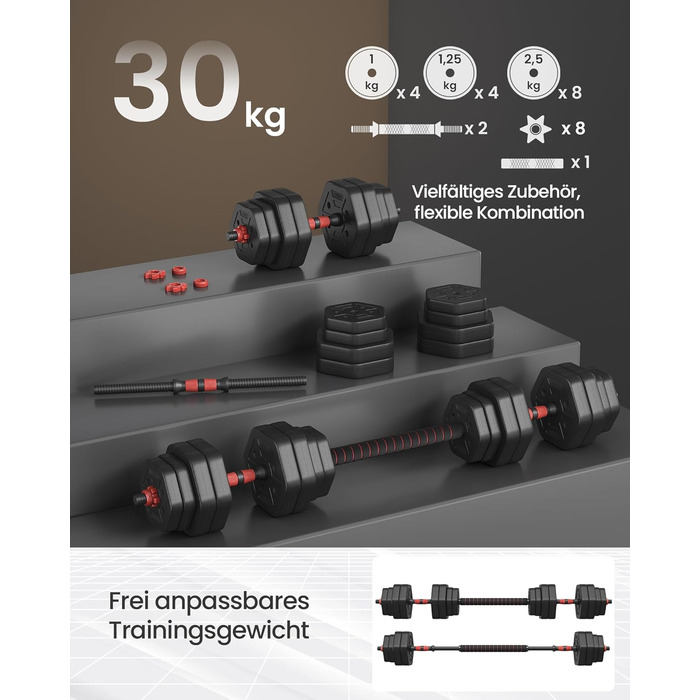 Набір гантелей SONGMICS з підключенням, шестигранна форма, 10-40 кг, для фітнесу та силових тренувань вдома та в залі