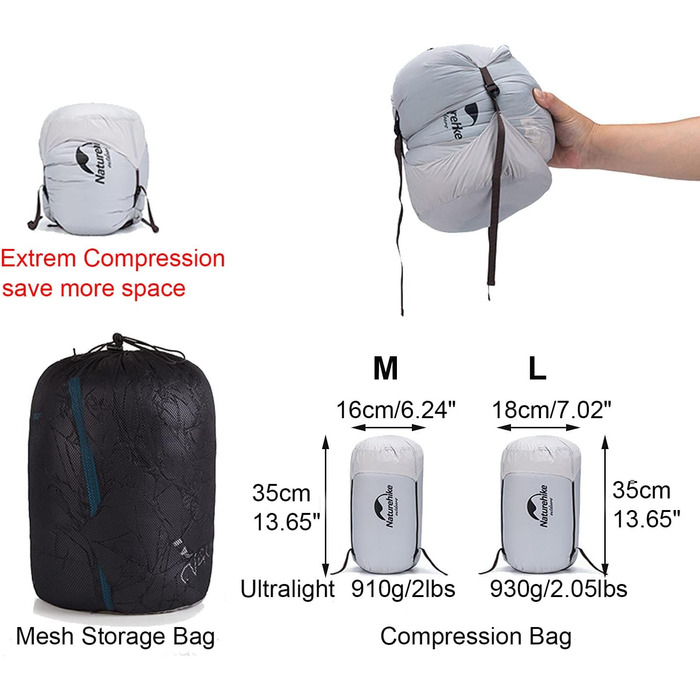 Спальний мішок Naturehike 750FP, 4-сезонний, теплий зимовий, ультралегкий, компактний, з компресійним мішком, CW400-Чорний-M