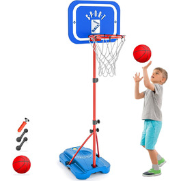 Баскетбольний кошик зі стійкою, набір, 110-190 см, регульована висота, ігровий набір для дітей (синьо-червоний)