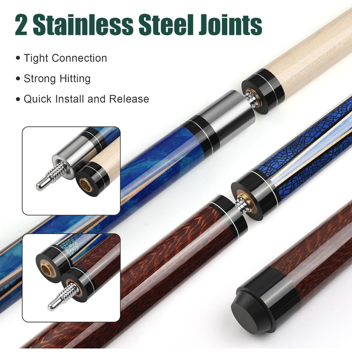 Більярдний кий Pool Queue 58 дюймів, тверде дерево, наконечники 13 мм, для професійних гравців, 1/2 кий, більярдний стіл, спорт (Колір: Браун)