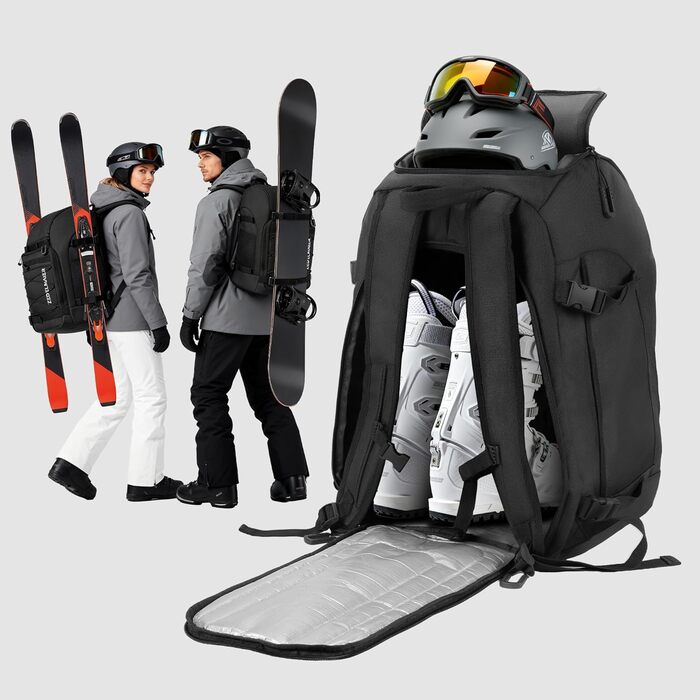 Рюкзак для лиж Zedelmaier 50L (2 шт.) - для лиж, шолома, рукавичок, черевиків до 45 розміру, водонепроникний, чорний