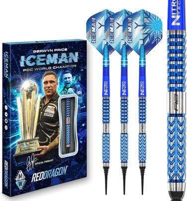 Дартс RED DRAGON Gerwyn Price Iceman Glacier, 90% вольфрам, професійний набір з насадками та хвостовиками, 18г/22г/24г/26г