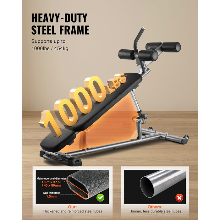 VEVOR лавка для пресу, Bauchbank з обертовим ручками, регульована висота, міцна сталь, 500/600/453,6 кг, для фітнесу вдома, силові тренування, лавка для пресу/1000lbs