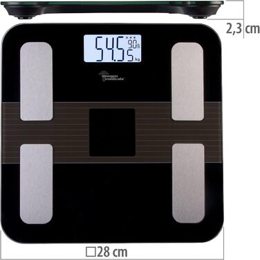 Вага Newgen Medicals: Розумна вага для тіла з сонячним акумулятором, вимірювання жиру, LCD-дисплей, до 180 кг (вага для тіла, фітнес-вага, вага для людей похилого віку)