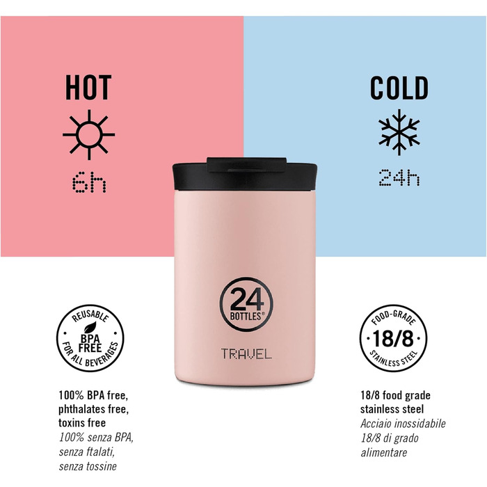 Термокружка 24BOTTLES Travel Tumbler 350 мл, термос для кави та чаю, нержавіюча сталь, герметична кришка, зберігає тепло 6 годин/холод 24 години, екологічна пляшка Atlantic Bay