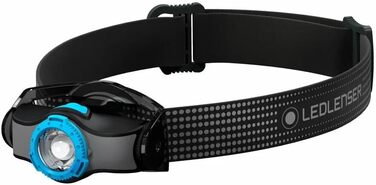Ліхтар налобний Ledlenser MH3 Outdoor, 200 люмен, регульований фокус, дальність 130м, до 35 годин роботи, металевий кліп, з батареєю, чорний/синій