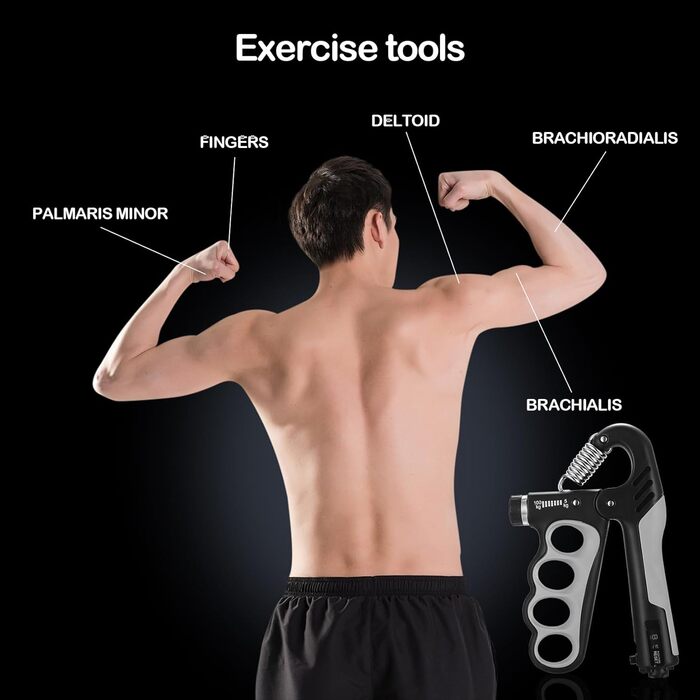 Регульований ручний тренажер для зміцнення рук та пальців, 5-100 кг, сірий, для тренувань