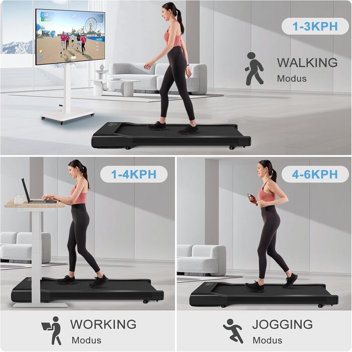 DeerRun Walking Pad: Біговий килимок для дому з інтегрованим столом та мобільною APP, до 159 кг, чорний