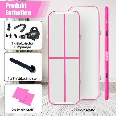 Надувний гімнастичний мат для дому та активного відпочинку 3м/4м/5м, 10см, рожева