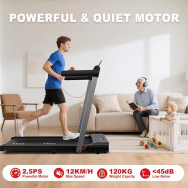 Бігова доріжка Orisyn для дому | 3-в-1 Walking Pad з мотором 2.5PS | 12 км/год, Bluetooth та 12 програм | Dual-LED, складаний, сумісний з APP | Ідеально для невеликих приміщень та домашніх тренувань Dual Mode, макс. 12 км/год, 12 програм та Dual-LED