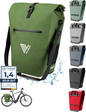 MIVELO 2-в-1 велосипедна сумка на багажник, водонепроникна, без ПВХ, з відділенням для ноутбука та плечовим ременем, оливкова, 25 л