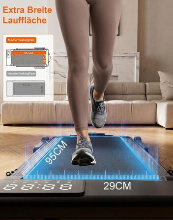 Складана бігова доріжка MJWW Raceable Walking Pad з нахилом 6-9%, 2.5/3.0 HP, керування через додаток, AI-тренування, LED-дисплей, для дому та офісу (чорний глянець, 95 см)