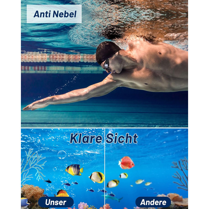 Окуляри для плавання Zerhunt для чоловіків, жінок, дітей. Антизапітніння та захист від УФ. Окуляри для дайвінгу та водного спорту. Подарунок для чоловіків, жінок, дівчаток та хлопчиків 10+. Чорний/сріблястий колір.