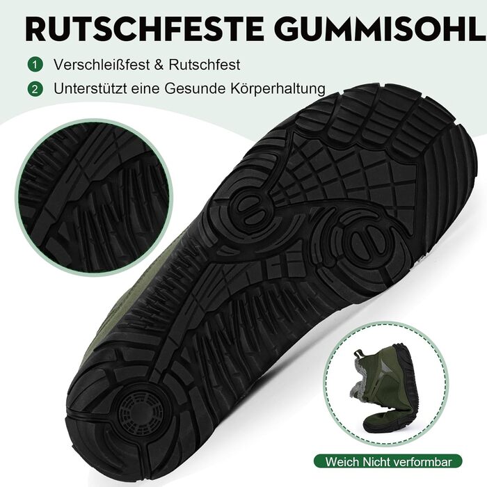 Чоботи для піших прогулянок Ruyi Barfußschuhe Winter Warm: тепла зимова модель для жінок та чоловіків, водонепроникні, з антиковзкою підошвою та широкою передньою частиною (армійний зелений, 44 EU)