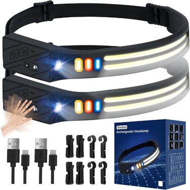 Кепка-ліхтар Winthai LED перезарядна, 2 надпотужні 450 люкс з 5 режимами, 1500mAh, кут огляду 230°, водонепроникна IPX4, для бігу, риболовлі, велоспорту, кемпінгу (6LED-2шт)