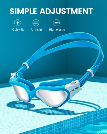 Дитячі окуляри для плавання YAKAON A1MINI Polarized: комфортні, з захистом від запотівання та UV-фільтром, синьо-сріблясті