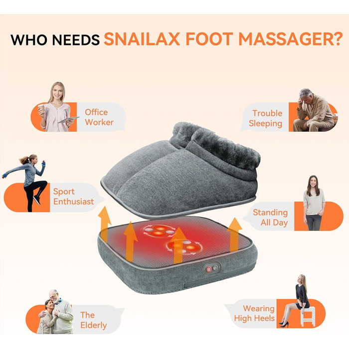 Електричний масажер для ніг Snailax Shiatsu з підігрівом та пультом дистанційного керування, 2-в-1, для розслаблення, подарунок для чоловіків/жінок