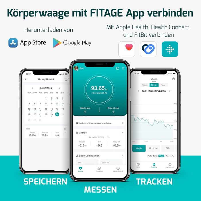 Цифрова вага-аналізатор тіла Testsieger 2025, до 225 кг, 17 показників, аналіз тіла через додаток, вимірювання жиру та м'язової маси, великий LED-дисплей - білий