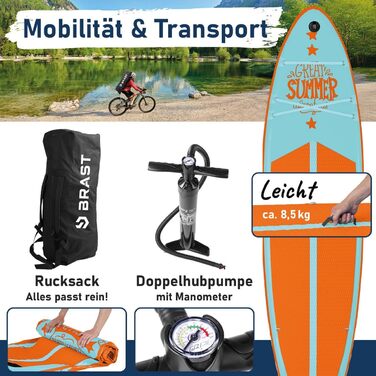 SUP дошка BRAST Summer надувна з набором аксесуарів (320x81x15 см) - бірюзова. Гарантія 5 років