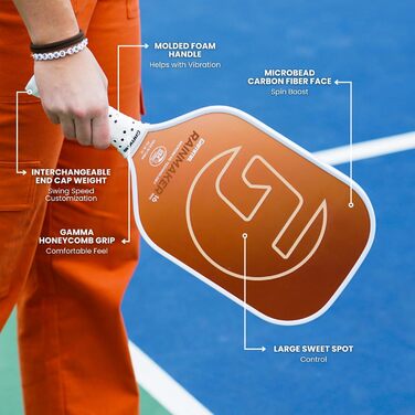 GAMMA Rainmaker: ракетка для піклболу – легка, велика зона удару, карбонове покриття з мікроперлинками для обертання та контролю, амортизуюча ручка, регульована вага, 6 кольорів (Помаранчевий/Західний з візерунком 'Sunset Chevron')