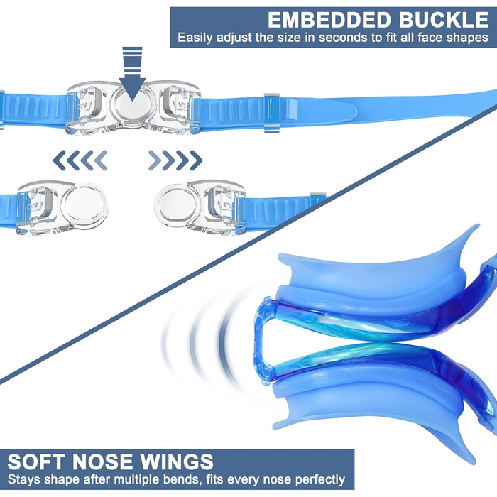 Окуляри для плавання дорослі та дитячі - проти запотівання, HD лінзи, захист від УФ, водонепроникний ущільнювач для тренувань, пляжу/басейну - зручна посадка, унісекс, чоловічі та жіночі окуляри для плавання (2600-BL)