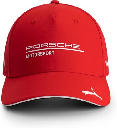 Кепка PUMA Porsche Motorsport з вигнутим козирком, логотипи Porsche Motorsport та спонсорів, червона